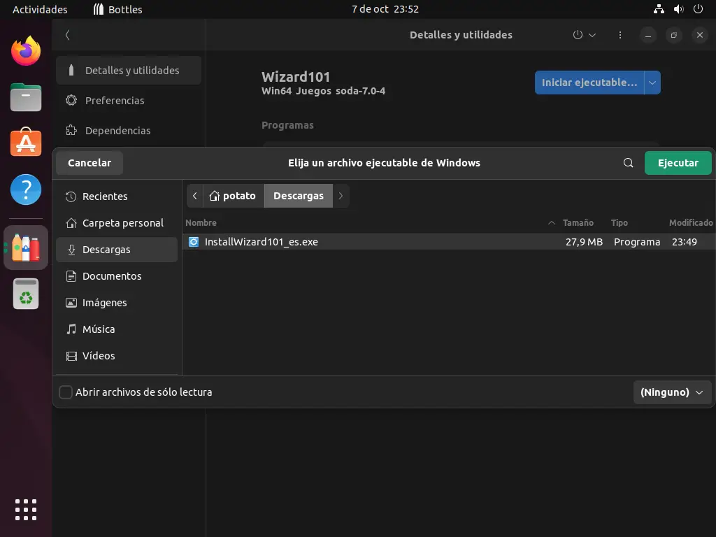 TutoLinuxBottlesEjecutarInstalador