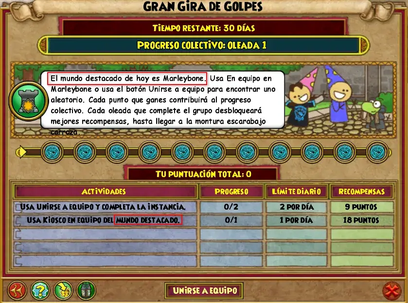 Panel del Menú de Gran Gira de Golpes