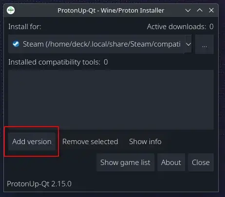 ProtonUp-Qt botón de Add version