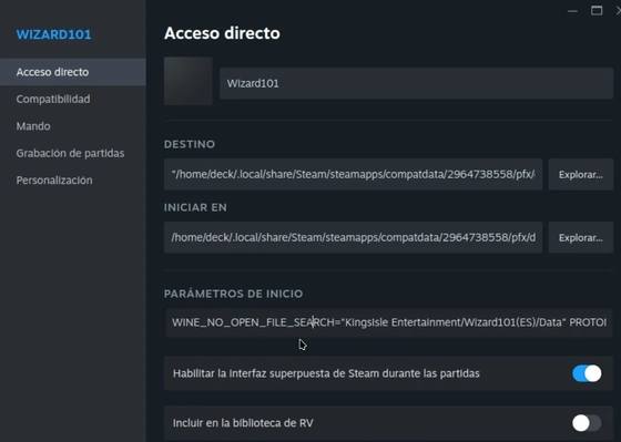 Parámetro de Lanzamiento de Steam, Acceso Directo