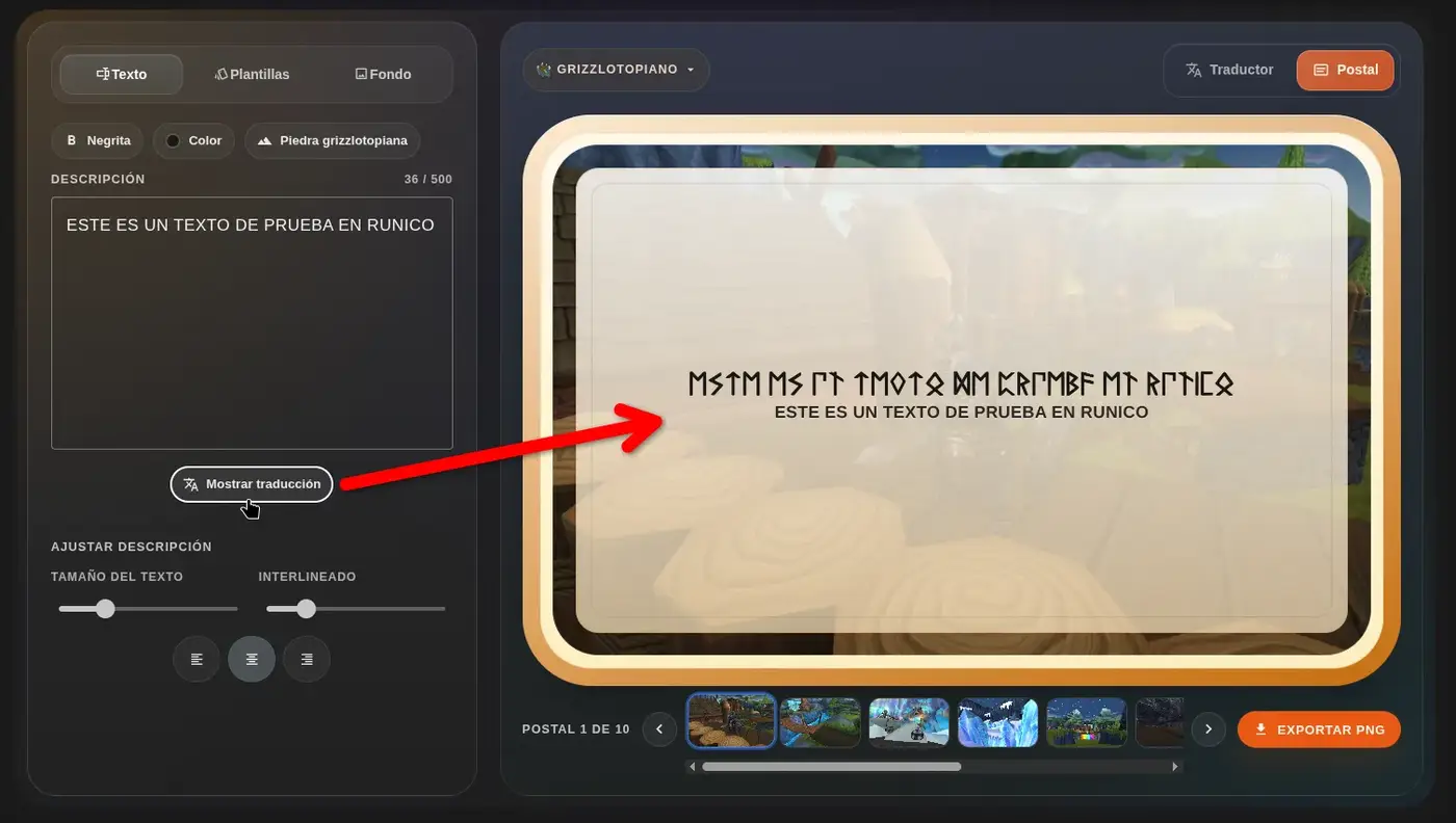 Mostrar traducción en la herramienta