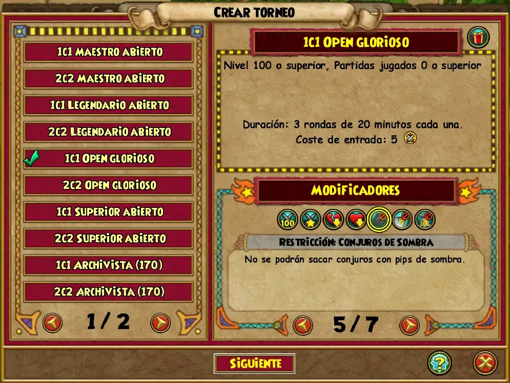 Crear torneo -Página 1