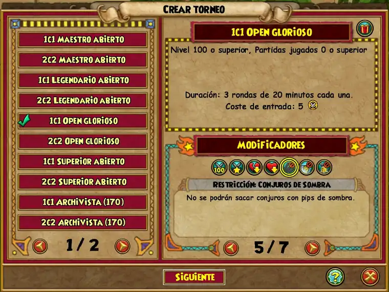 Crear torneo -Página 1