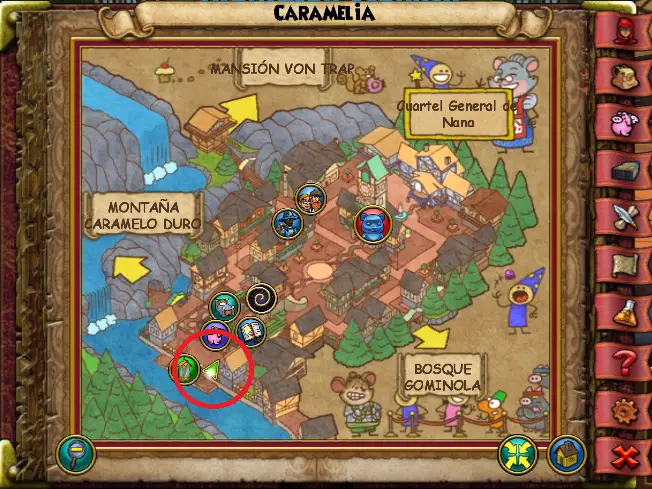 Ubicación de Flor de Cacahuete de Caramelia (Ciudad) de Caramelia de Wizard101 para Wizardeo