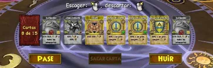 Ejemplo de cómo se ve la mano de un jugador en el primer turno, previa build de su baraja