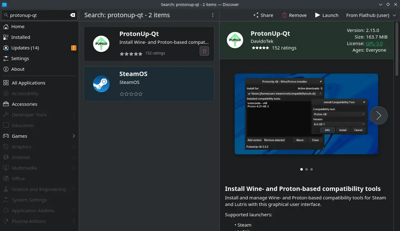Buscar ProtonUP-Qt en Discover