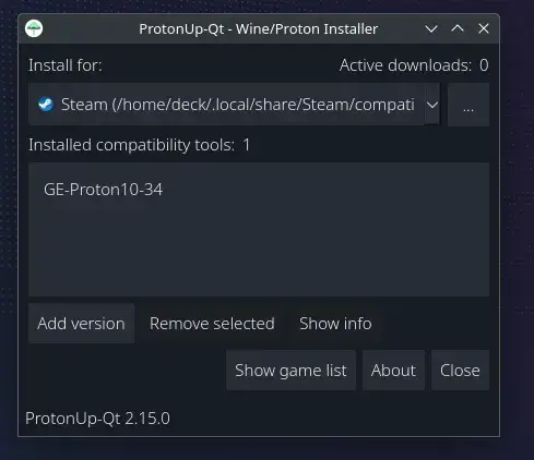 GE-Proton10-34 instalado en ProtonUp-Qt