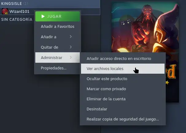 Ver archivos locales en Steam