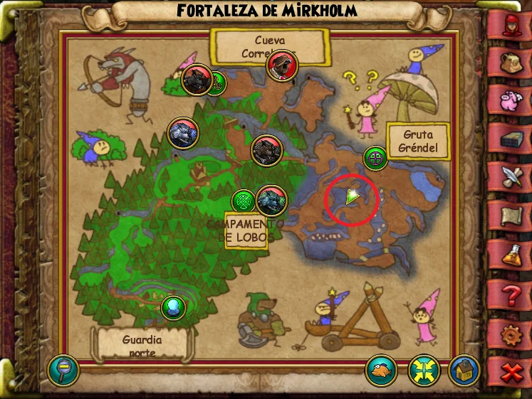 Ubicación del primer Pájaro de Patio de Fortaleza de Mirkholm de Grizzlotopia de Wizard101 para Wizardeo