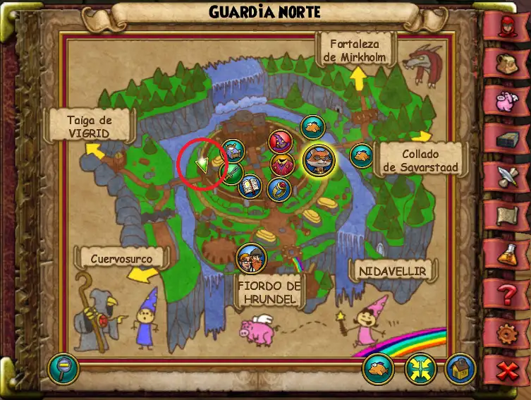 Ubicación de Pájaro de Patio de Guardia Norte de Grizzlotopia de Wizard101 para Wizardeo