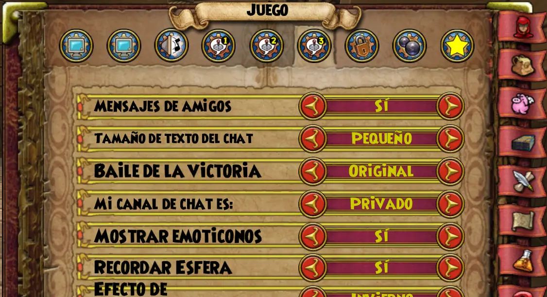 Menú de opciones de juego 3