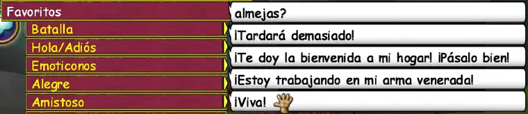 Pestaña favoritos en el chat de menú