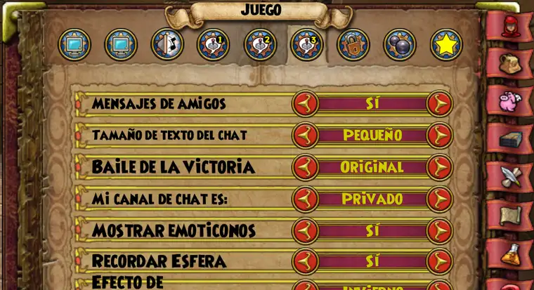 Menú de opciones de juego 3