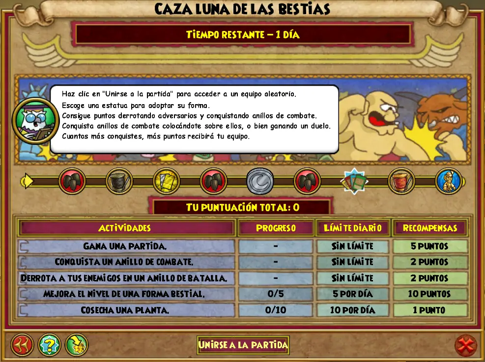 Interfaz de Caza de luna de las bestias