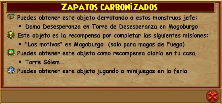 Información de recompensas en pantalla de inspeccionar amigos de Wizard101