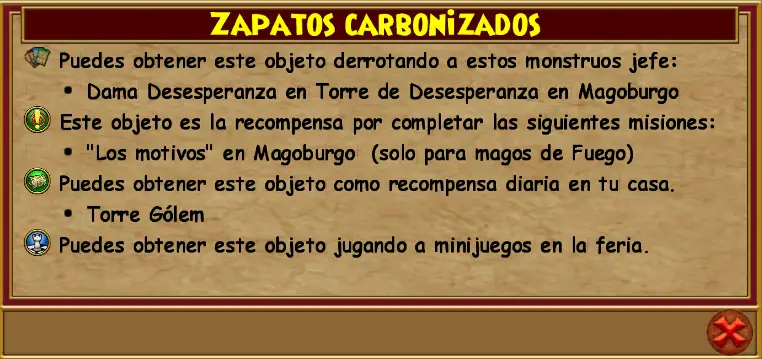 Información de recompensas en pantalla de inspeccionar amigos de Wizard101