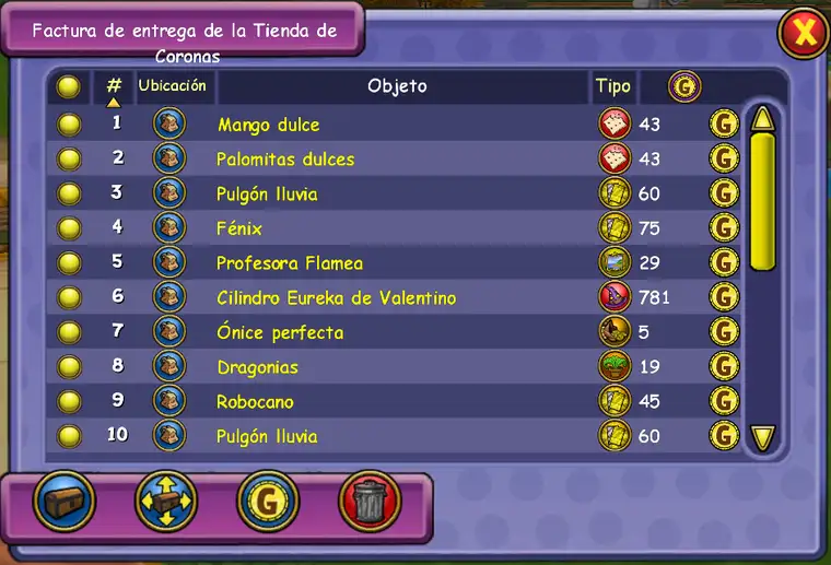 Factura de entrega de la Tienda de Coronas de Wizard101