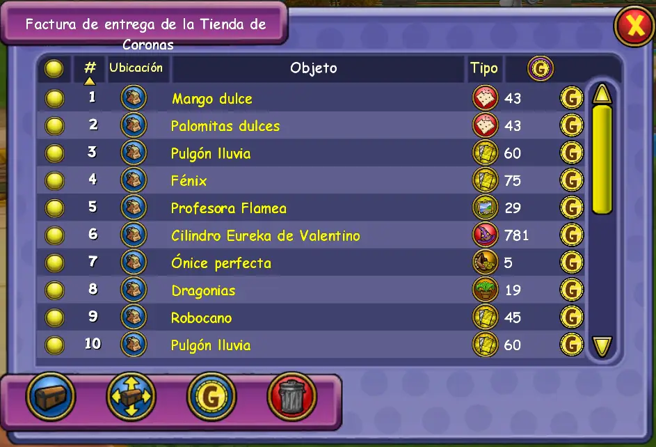 Factura de entrega de la Tienda de Coronas de Wizard101