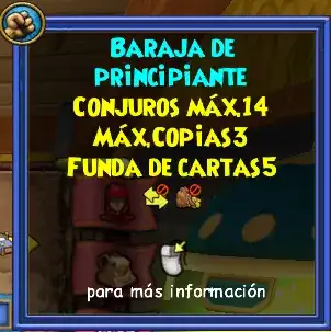 Descripción en menú flotante de las características de la baraja