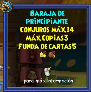 Descripción en menú flotante de las características de la baraja