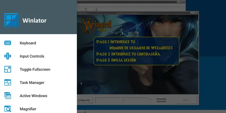 Menú de Winlator dentro del contenedor