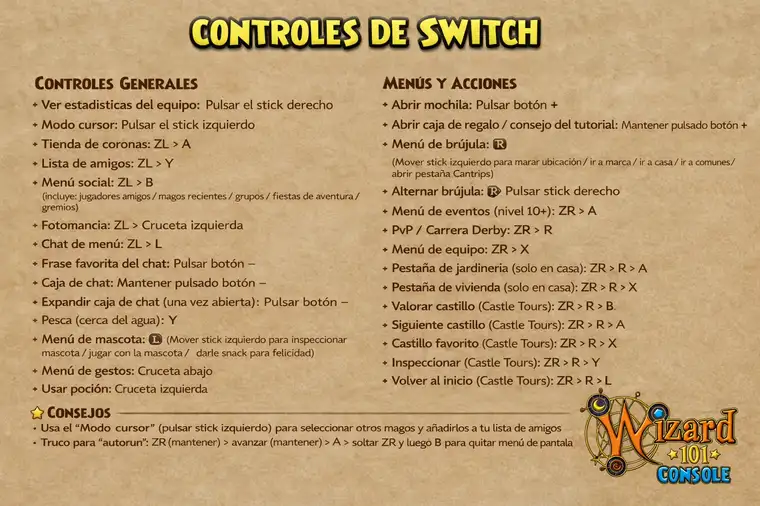 Distribución de controles de Wizard101 para Nintendo Switch
