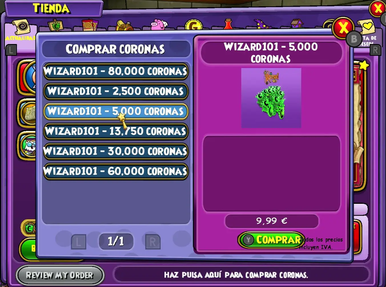 Compra de Coronas Wizard101 Nintendo Switch