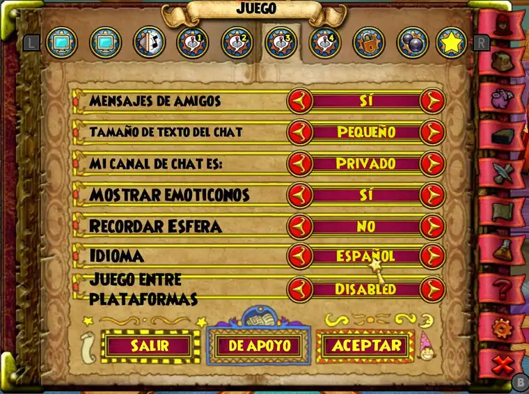 Selector de idiomas de Wizard101 en Nintendo Switch