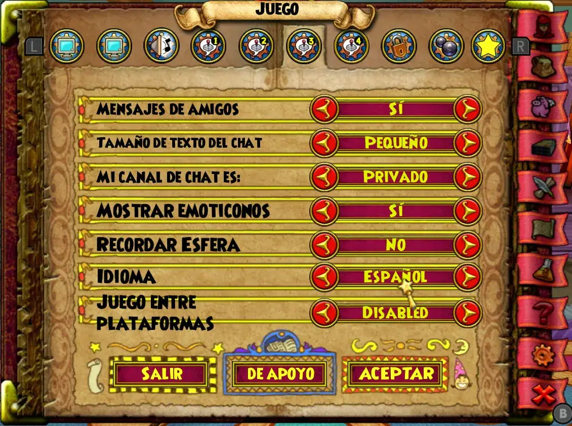 Selector de idiomas de Wizard101 en Nintendo Switch