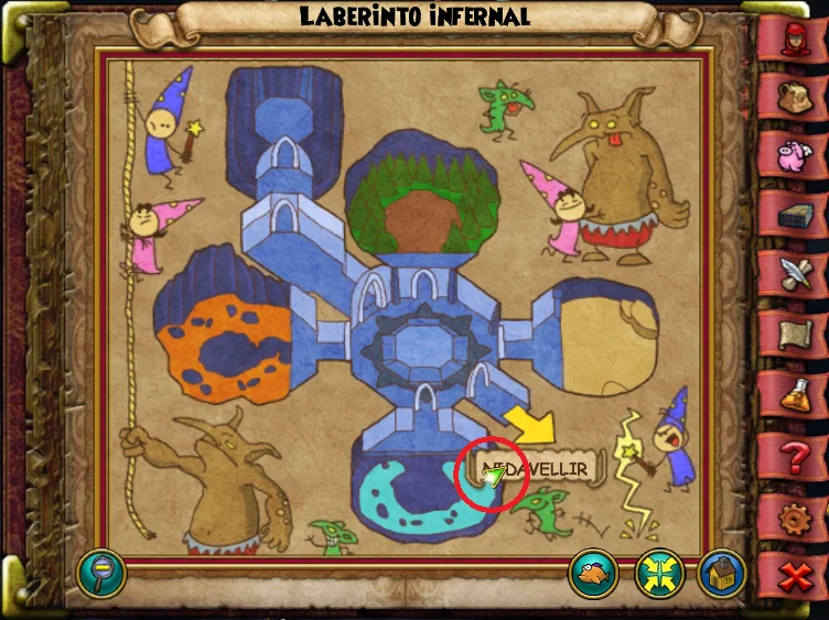 Ubicación de Pájaro de Patio de Laberinto Infernal de Grizzlotopia de Wizard101 para Wizardeo