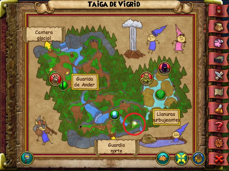 Ubicación del primer Pájaro de Patio de Taiga de Vigrid de Grizzlotopia de Wizard101 para Wizardeo